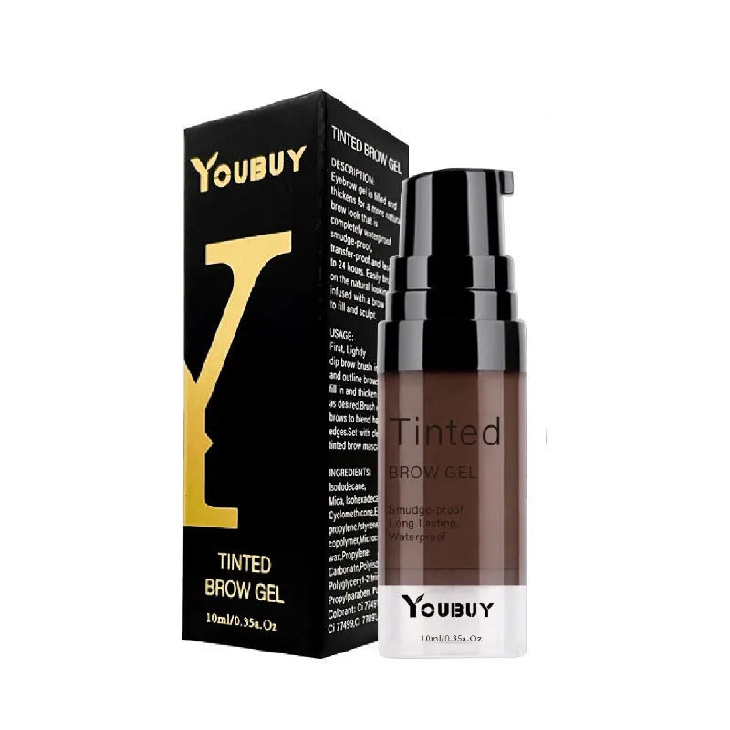 Waterproof brow cream in dark grey and golden yellow shades for quick-drying, long-lasting eyebrows