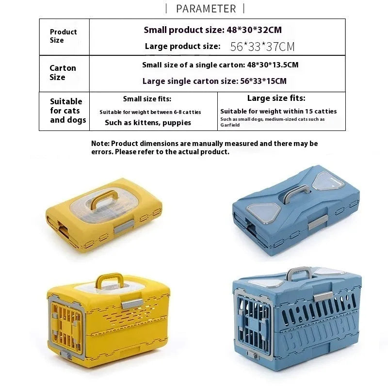 Foldable PP pet flight case in Far Peak Blue or Van Gogh Gold, 48x30x32cm or 56x33x37cm