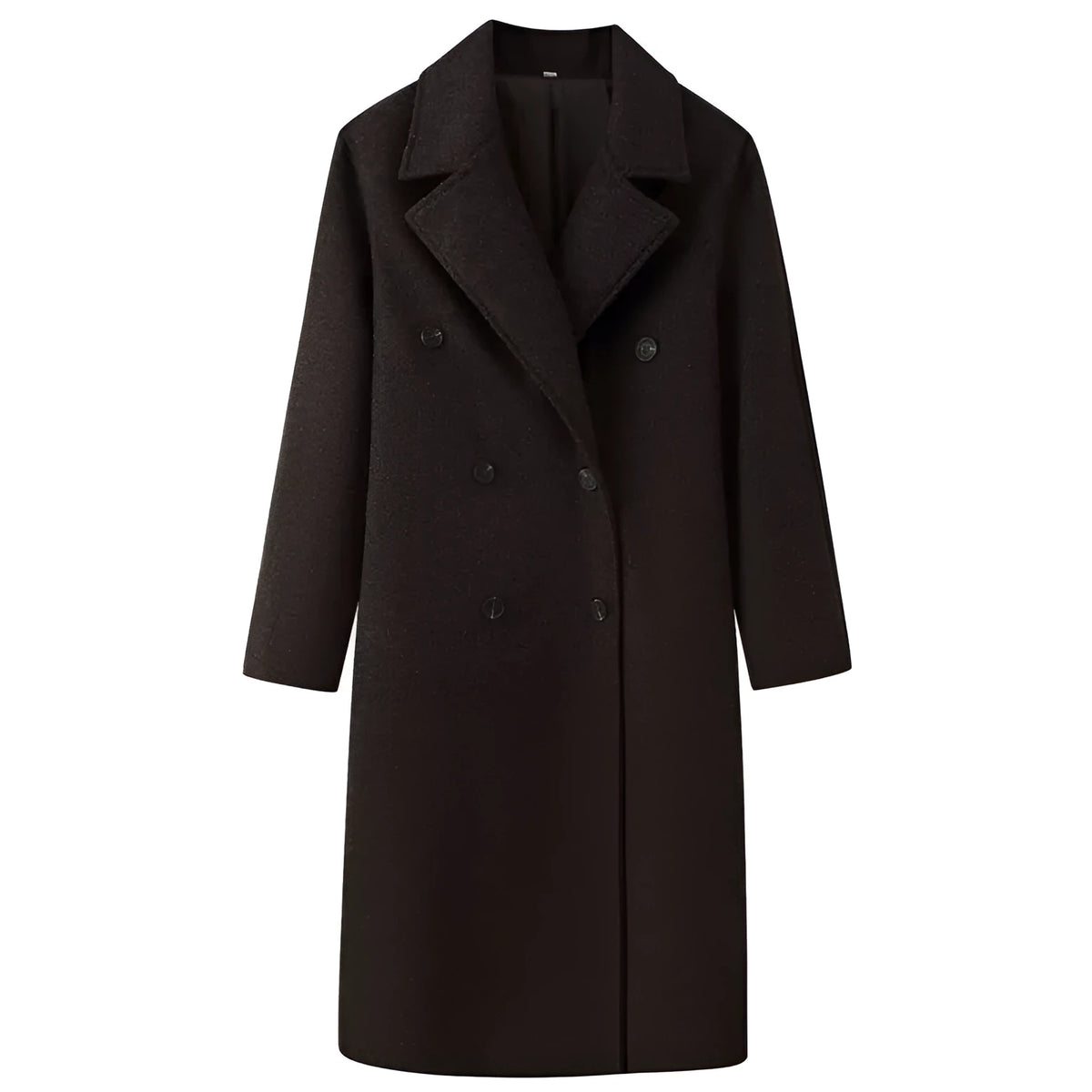 Double-breasted wool coat for women, extended length over 100cm, literary retro style, blend fabric with spandex, sizes S-L.