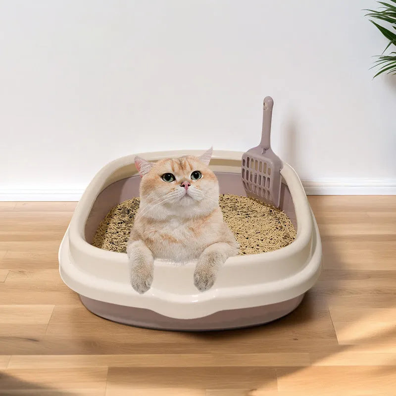 Plastic pet toilet training tray with scoop, anti-splash cat litter box or dog toilet in blue, grey, green or pink