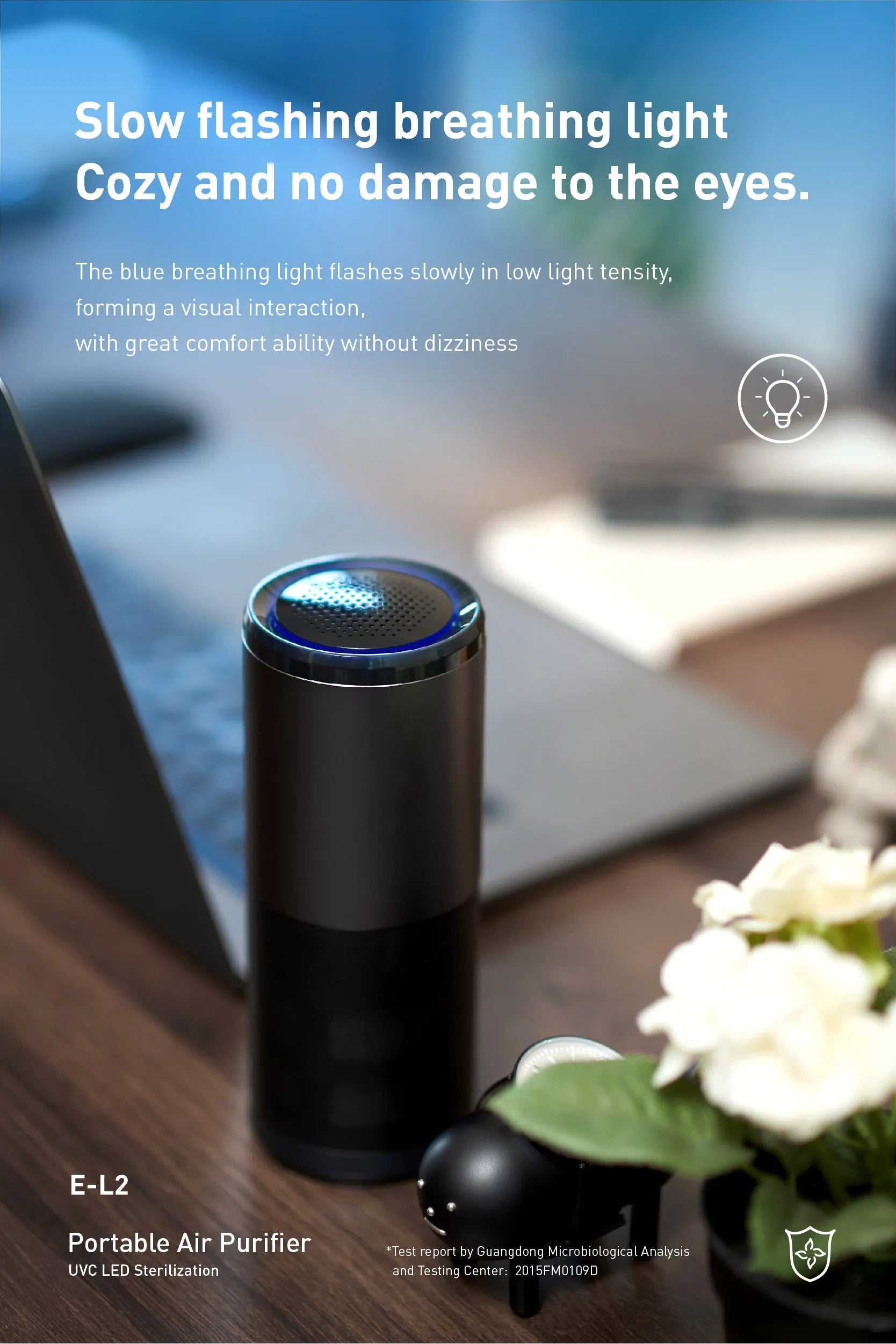 Black portable mini car air purifier with smart sensor display measuring 6.2 by 17.2 centimetres