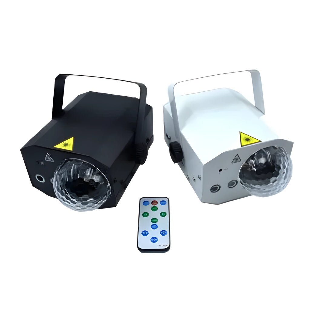 Black LED laser magic fan stage lighting equipment showing compact design with projection apertures