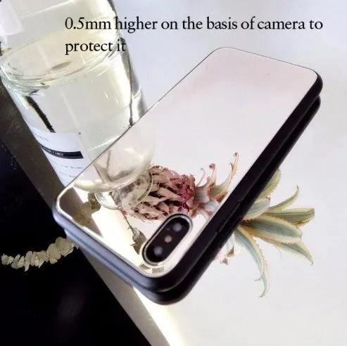 Black mirror phone case for iPhone, showing the reflective surface on the back cover.