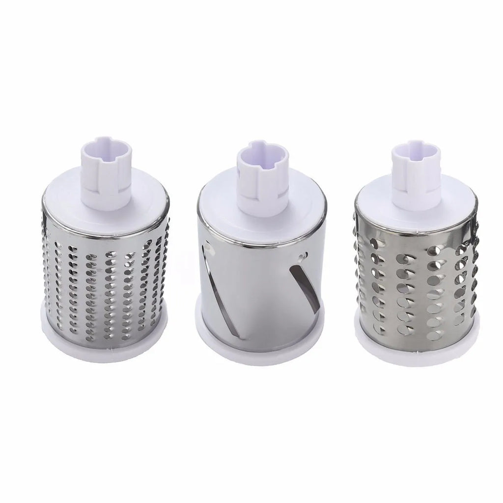 Round vegetable cutter with 3 stainless steel drum blades, compact detachable mandoline slicer with bottom sucker