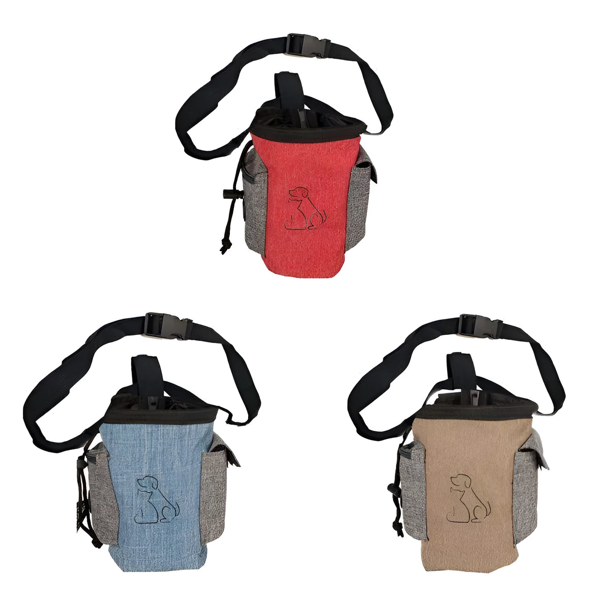Oxford cloth dog food bag under 20L with animal pattern, medium soft puppy snack bag in blue, coffee or red
