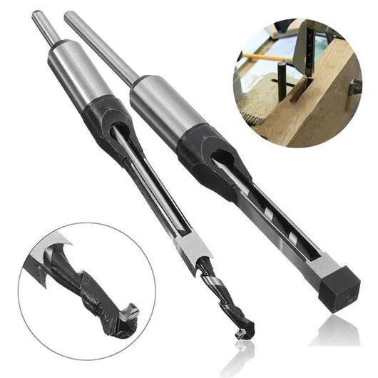 Square hole drill bit for woodworking, used with mortising machines and drill press attachments
