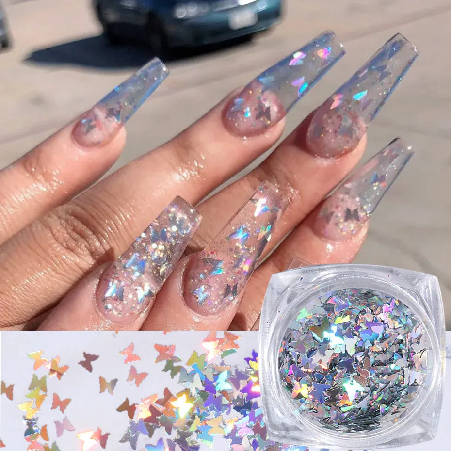 Symphony butterfly sequin nail decoration glitter pieces in mixed colours for nail art