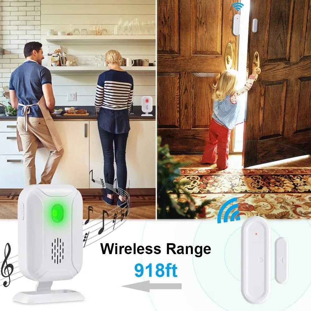 Wireless door sensor chime receiver unit with LED display and sensor, 280m range, 36 chimes, 5 modes for home and business security