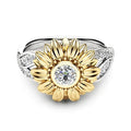 Gold-plated sunflower colour separation zircon crystal couple ring in silver, 15mm width