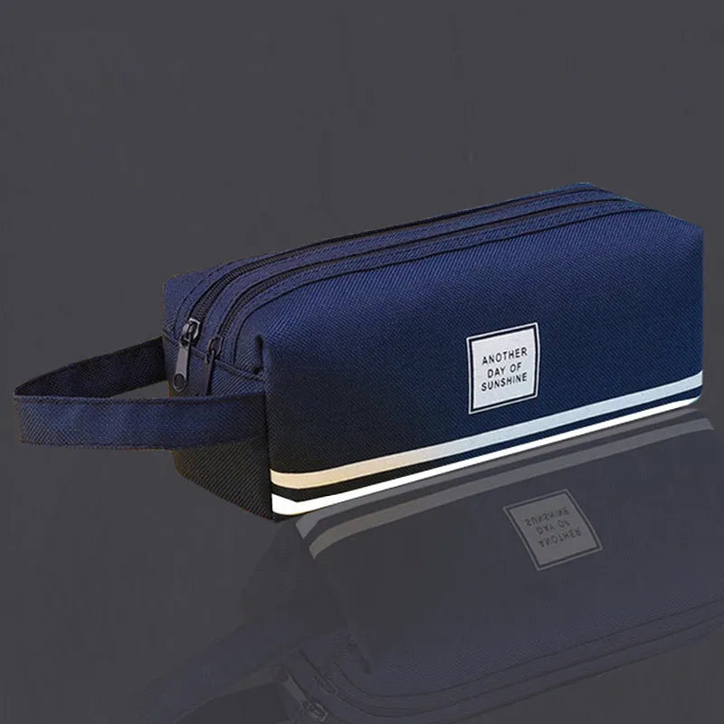 Canvas double-layer stationery box for junior high school students in blue colour