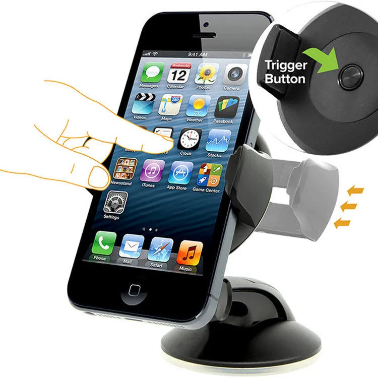 Universal suction cup car phone holder for phones 5cm to 8cm wide in black colour