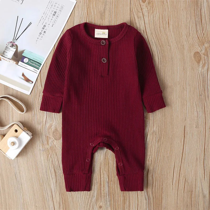 Baby cotton jumpsuit with snap closure long sleeves 60cm height neutral colour