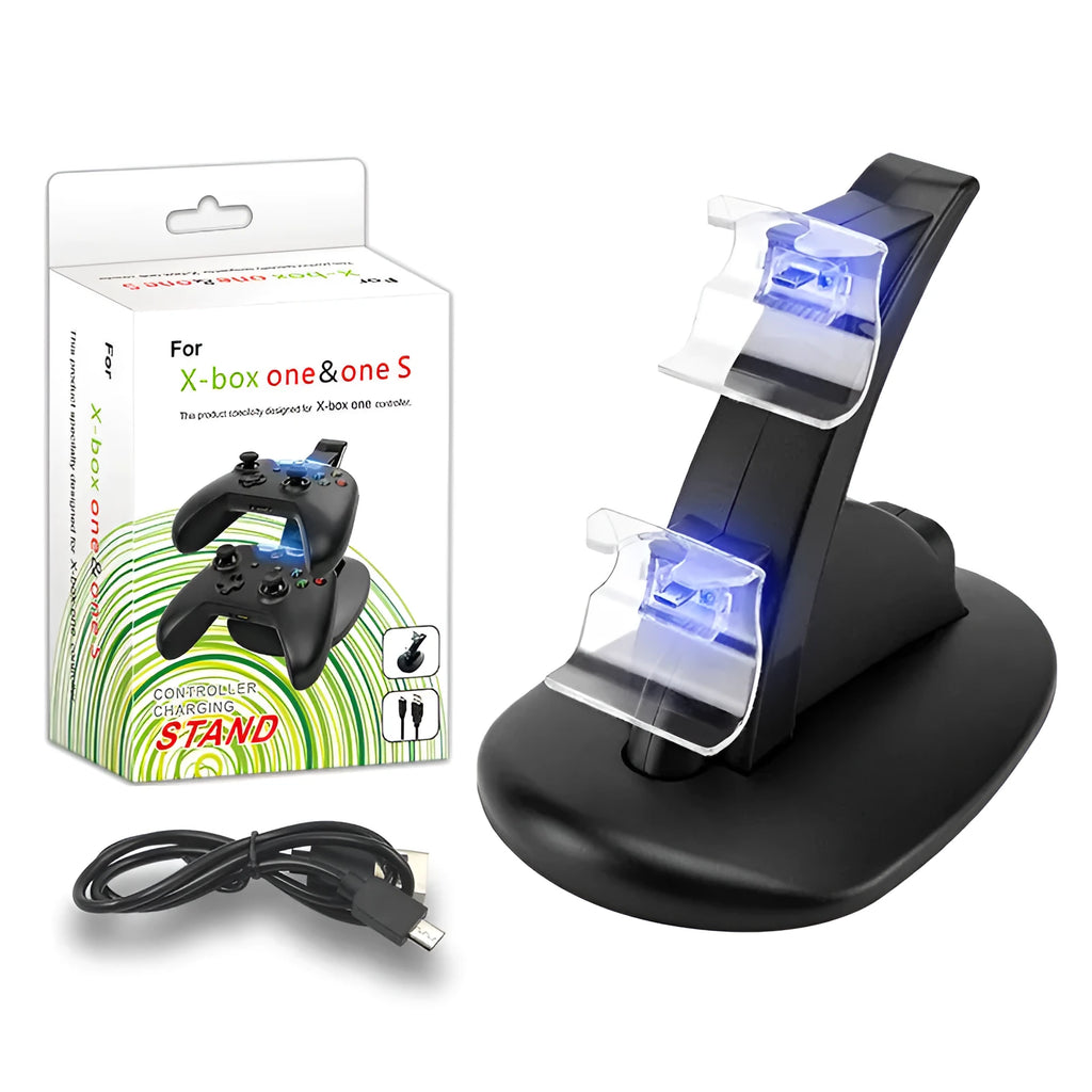 Black dual charging stand for Xbox One and Xbox One S controllers with USB connection, 150 x 110 x 155mm
