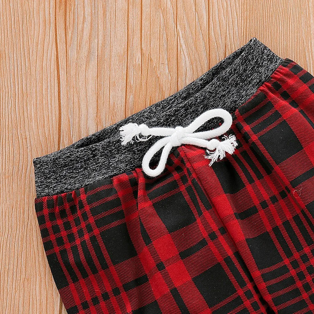 Baby long sleeve plaid sweater set in cotton blend, shown in grey and red, sizes 70cm to 110cm