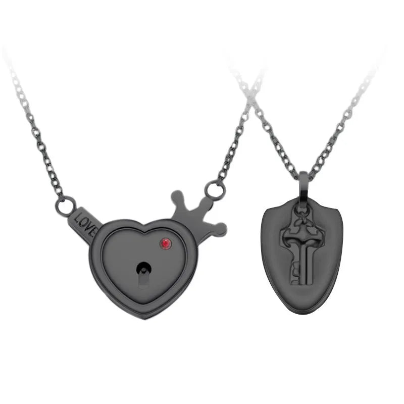 Titanium steel couple love lock bracelet key set necklace in electroplated finish
