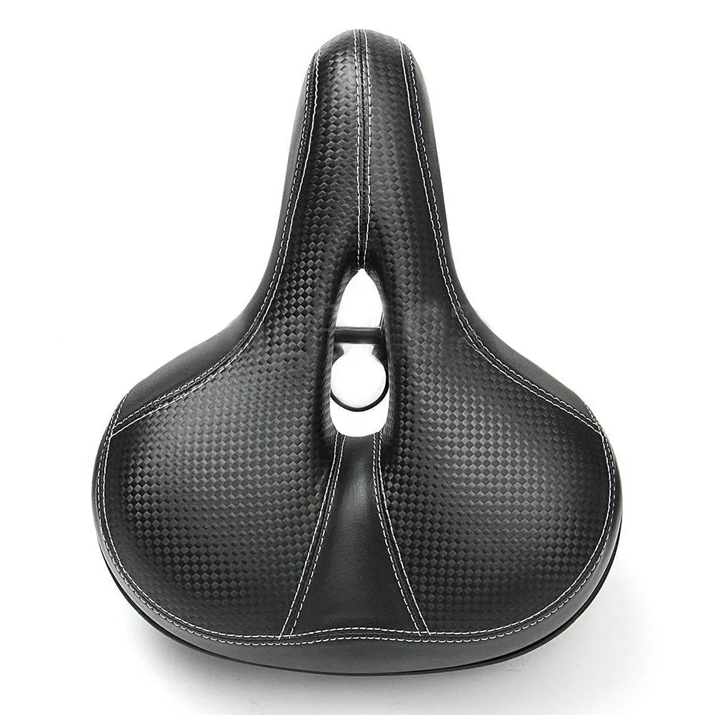 Black leather mountain bike saddle with standard rails for seat post mounting