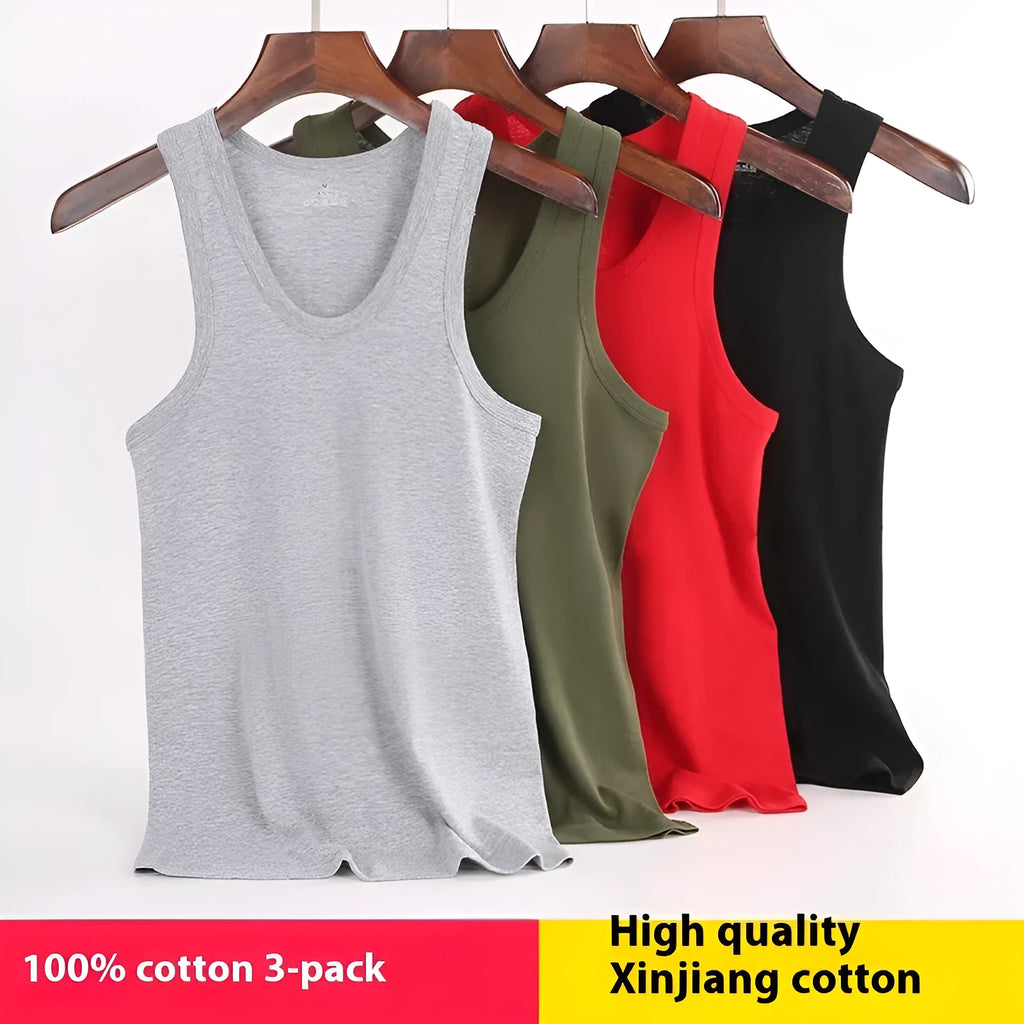 Men's pure cotton slim fit sports vest in white, front view, available in multiple colours and sizes
