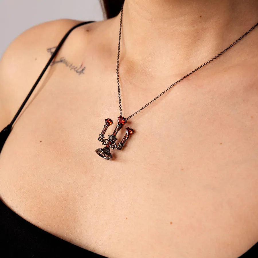 Retro candlestick pendant necklace with Gothic cross chain in zinc alloy for women