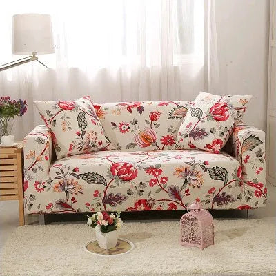 Printed geometric stretch sofa slipcover on double seat sofa in modern simplicity style