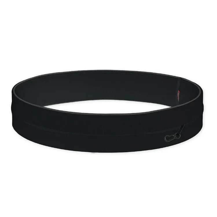 Sports belt waist bag in spandex for running and cycling, black colour, adjustable waistband