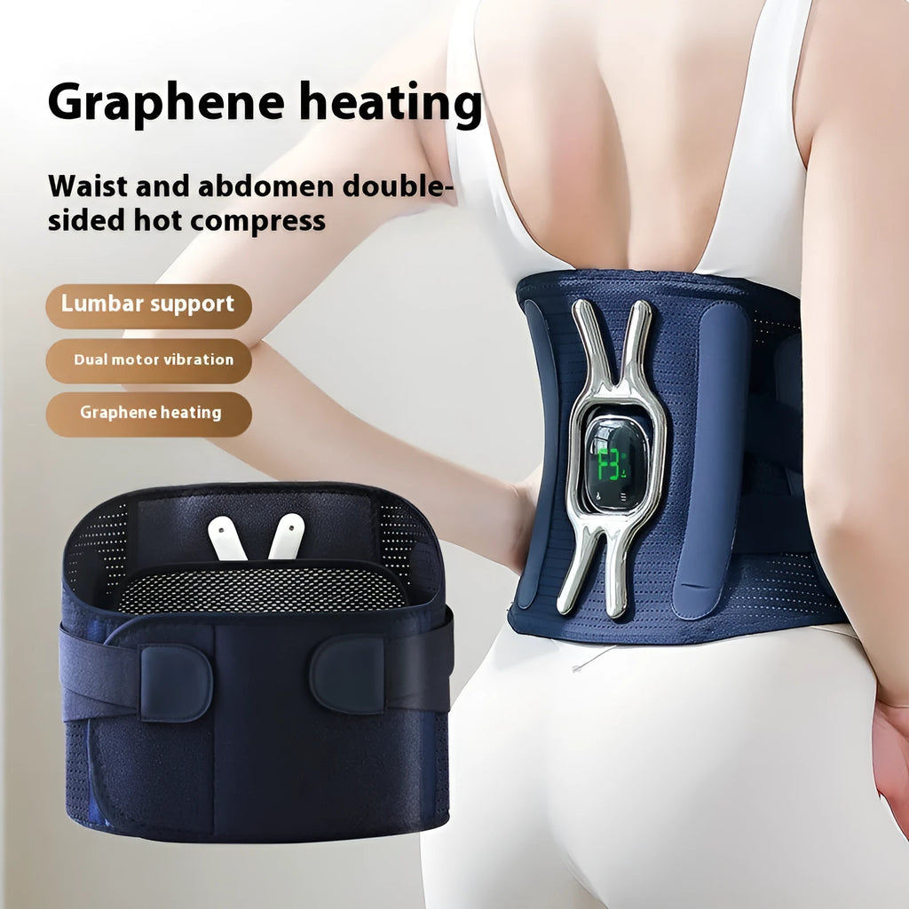 Dark blue warm massage vibration waist supporter with USB charging cable