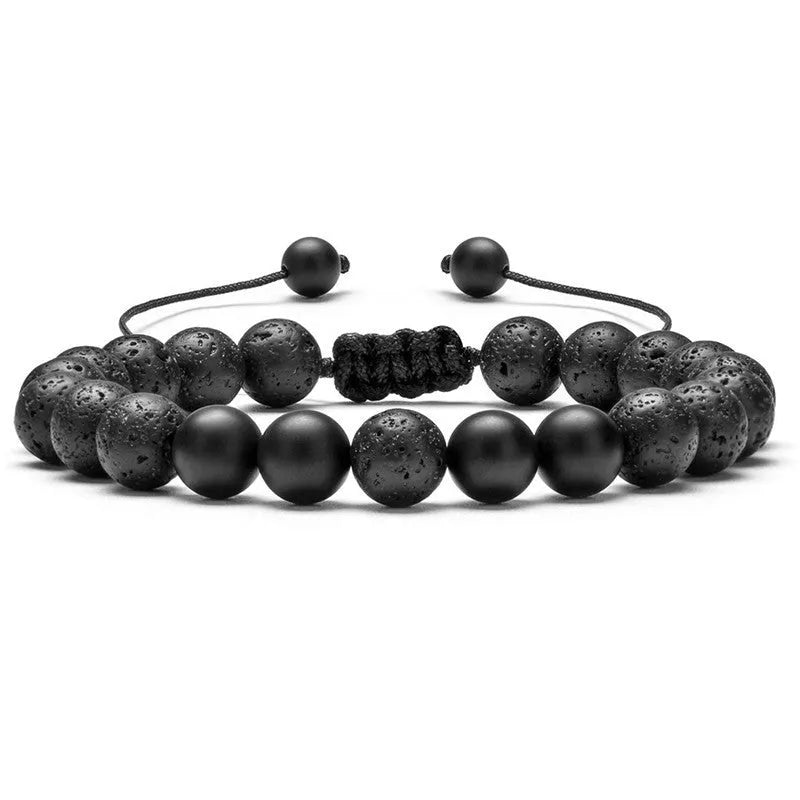 Geometric matte black agate couple bracelets for matching wear.