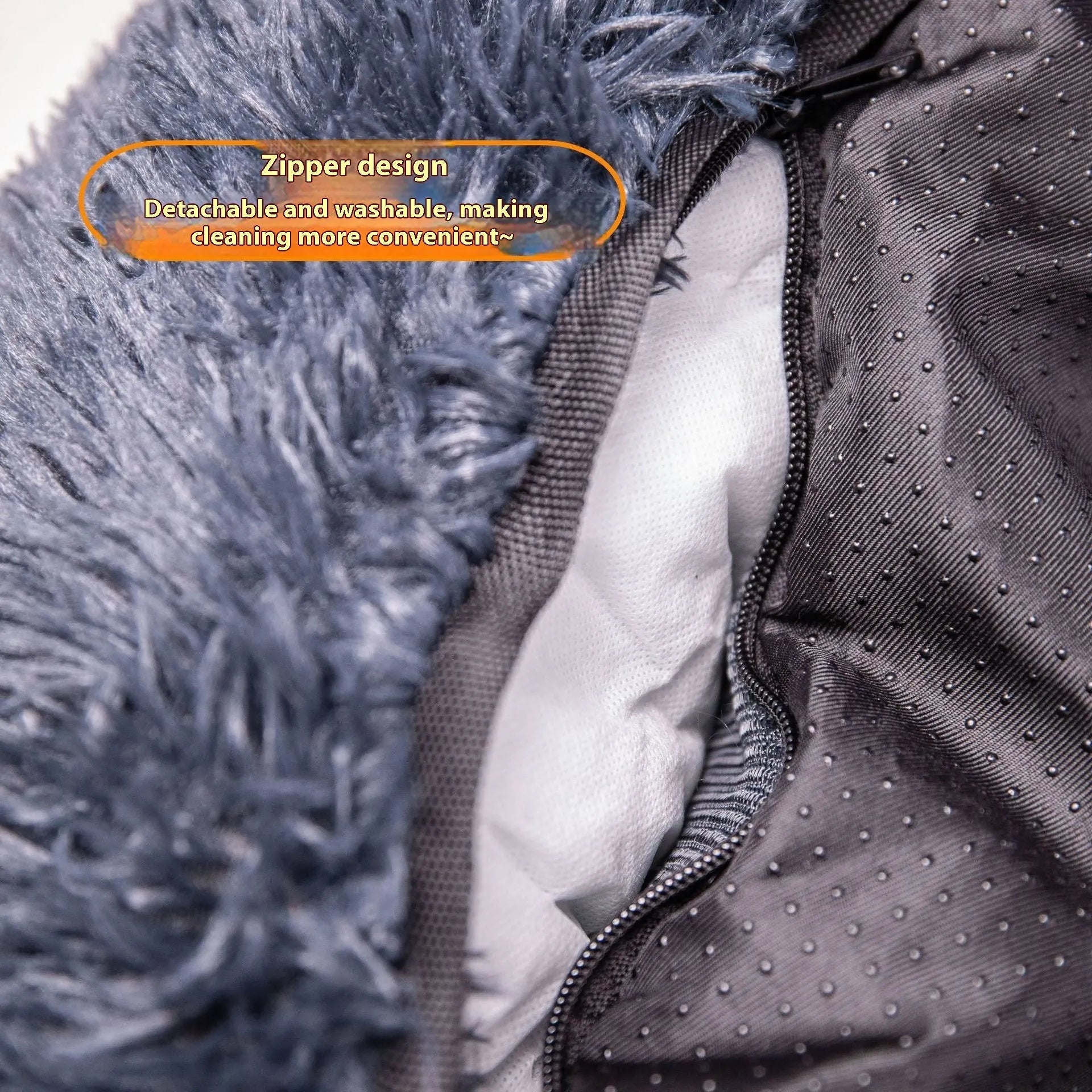 Beige thick padded dog car seat cover with non-slip base on a grey car seat.