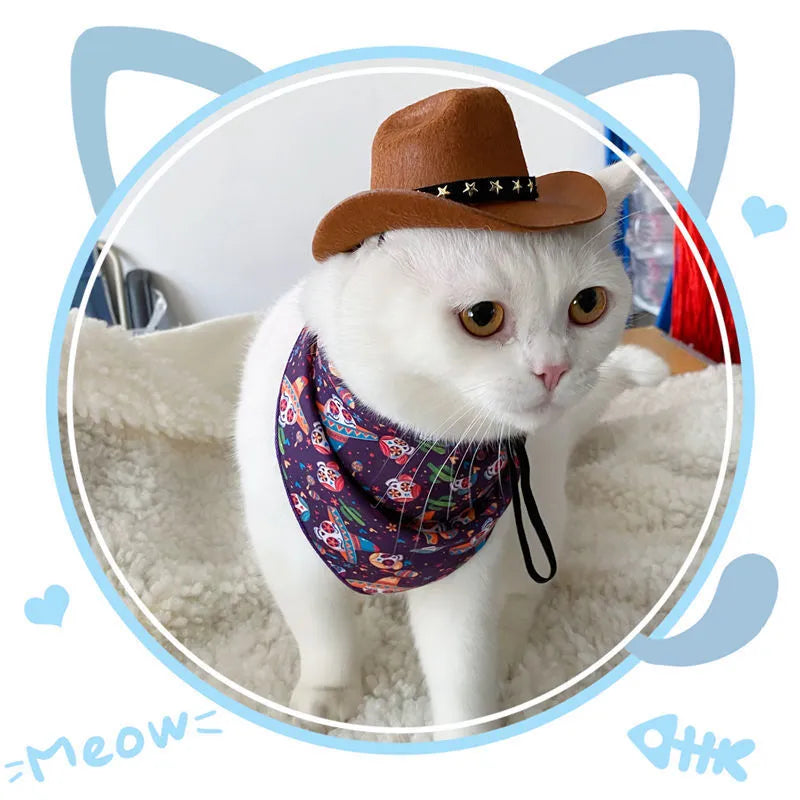 British-style brown non-woven fabric cowboy hat for a cat on a white background.