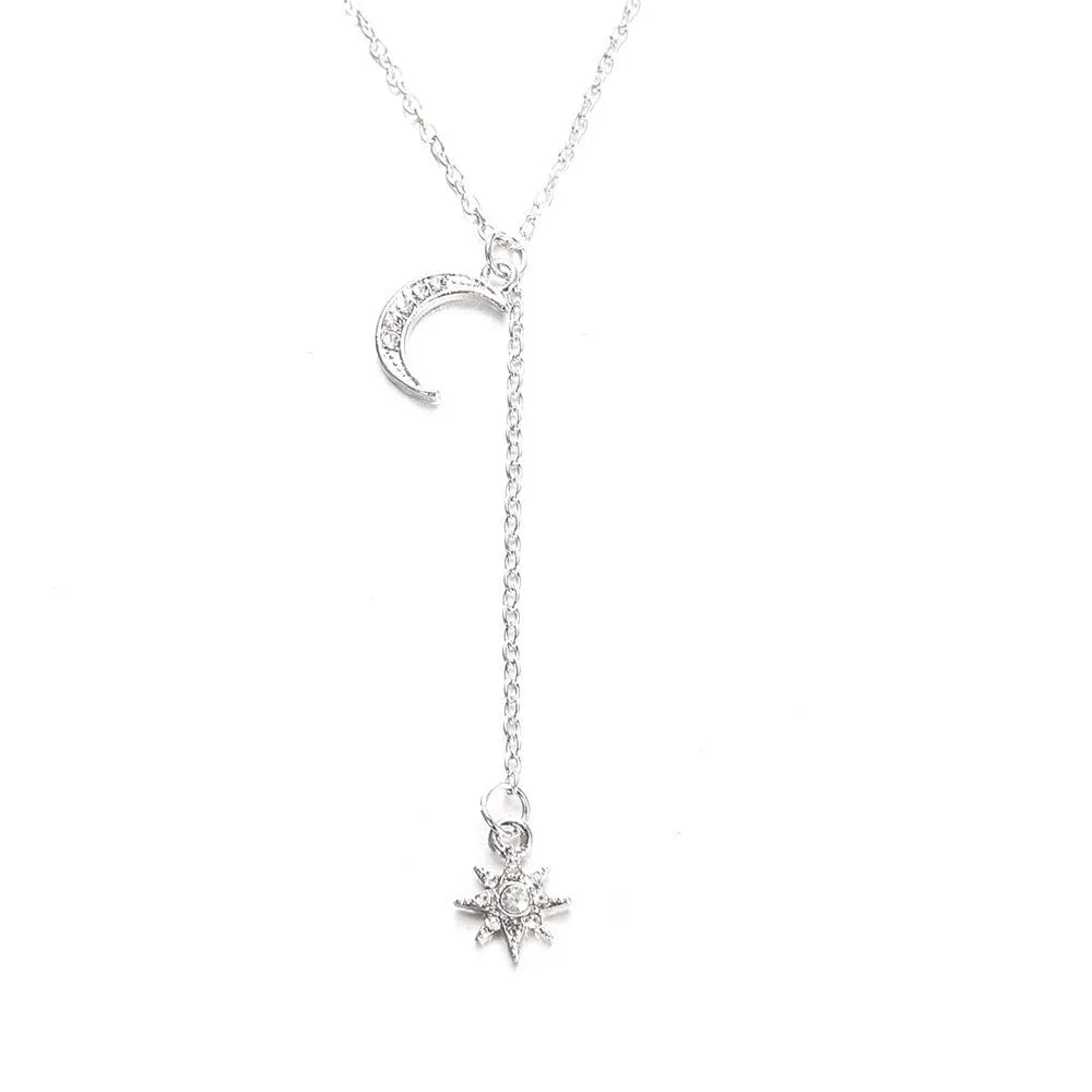 Gold alloy women's moon sun necklace with snake bone chain