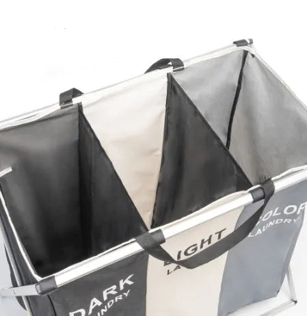 Foldable three-compartment laundry basket in Oxford cloth with aluminium alloy frame, 68 x 38 x 60cm