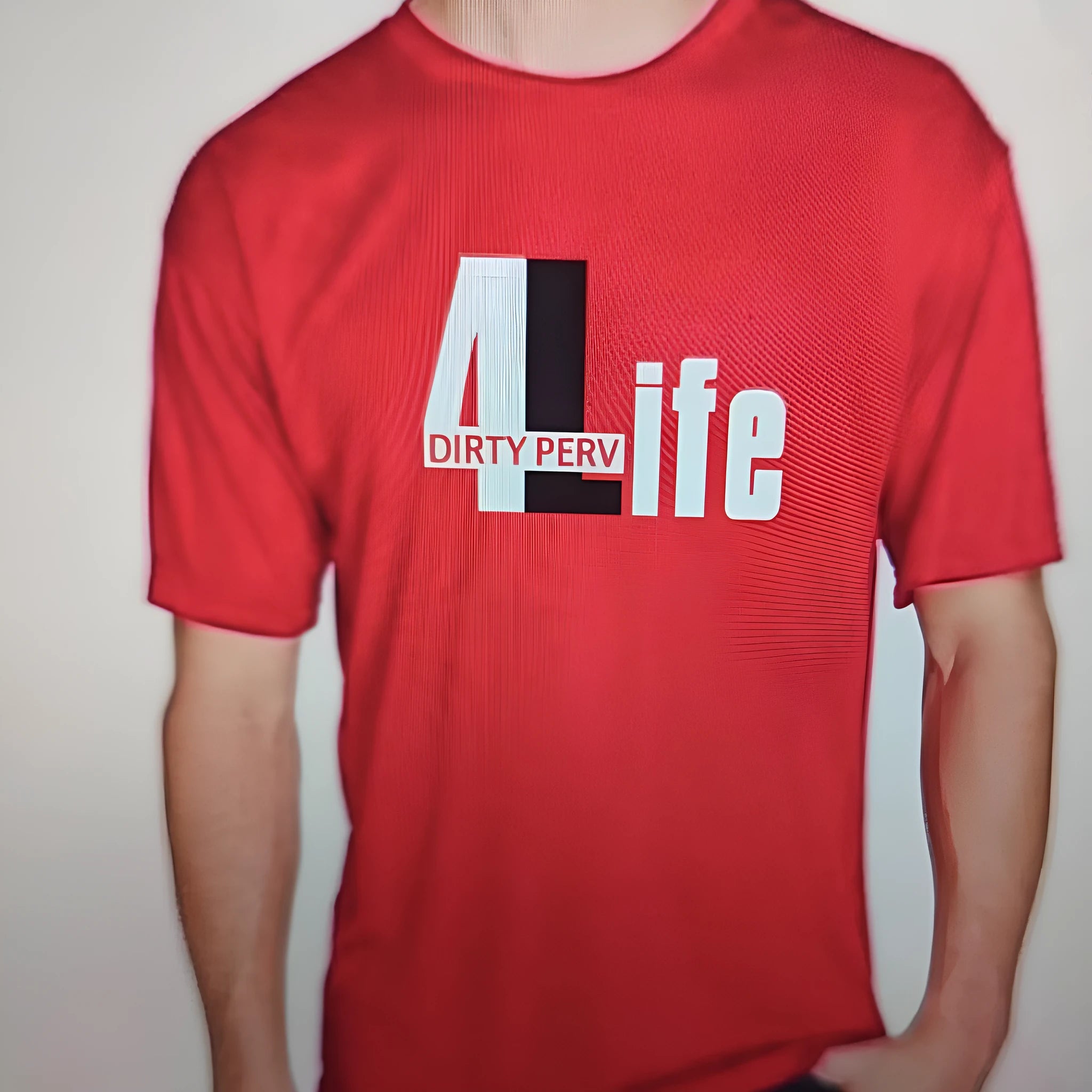 Red loose-fit men's cotton short-sleeve t-shirt with round neck on a white background