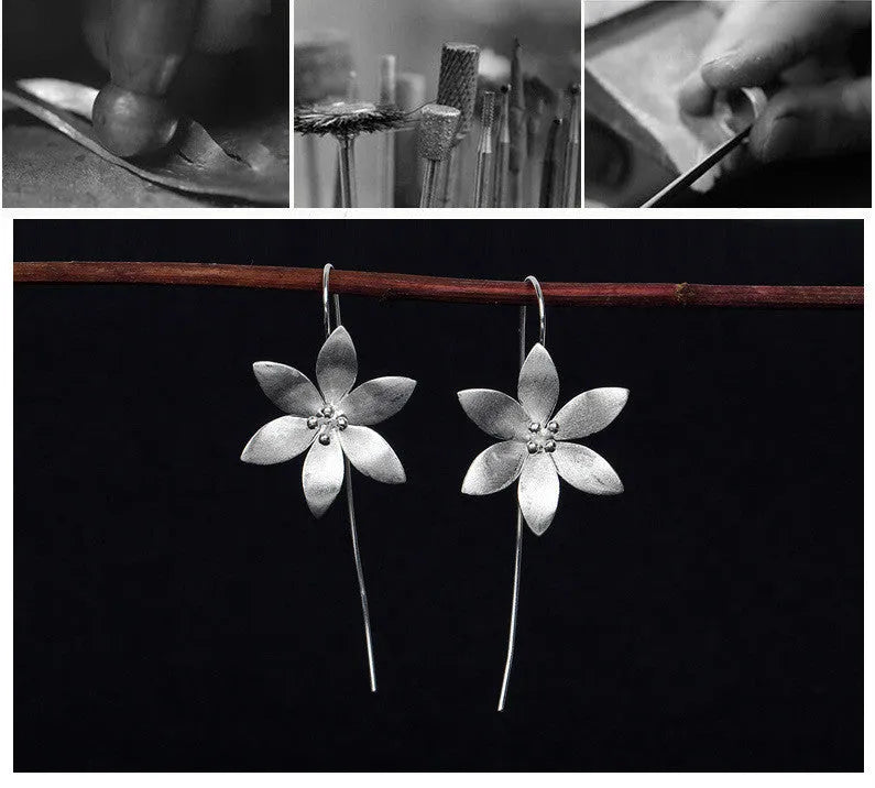 925 silver lotus earrings for women, Korean style, silver colour, individually packed