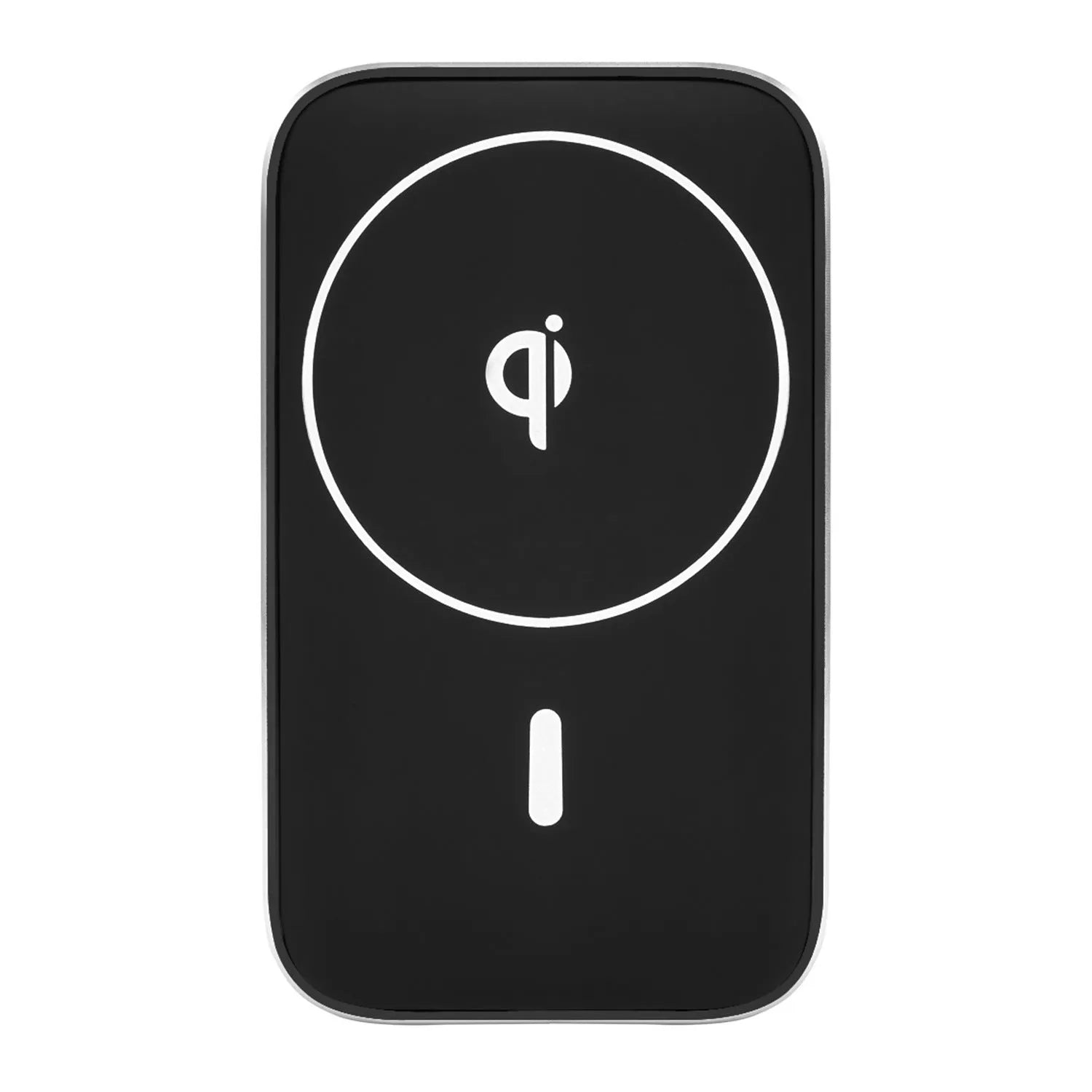 Black M6 magnetic wireless car charger with flexible gooseneck arm mounted on a car air vent, charging an iPhone.