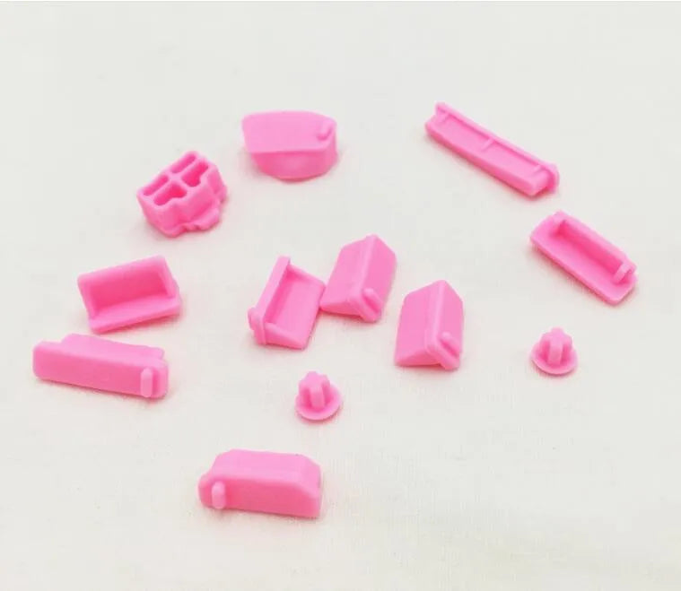 13-piece silicone laptop dust plug set for VGA USB HDMI audio RJ45 SD and 1394 ports in transparent and colours