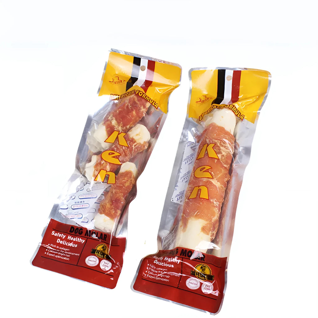 Chicken-wrapped cowhide dog chew rolls, small 3-piece 180g or large 200g