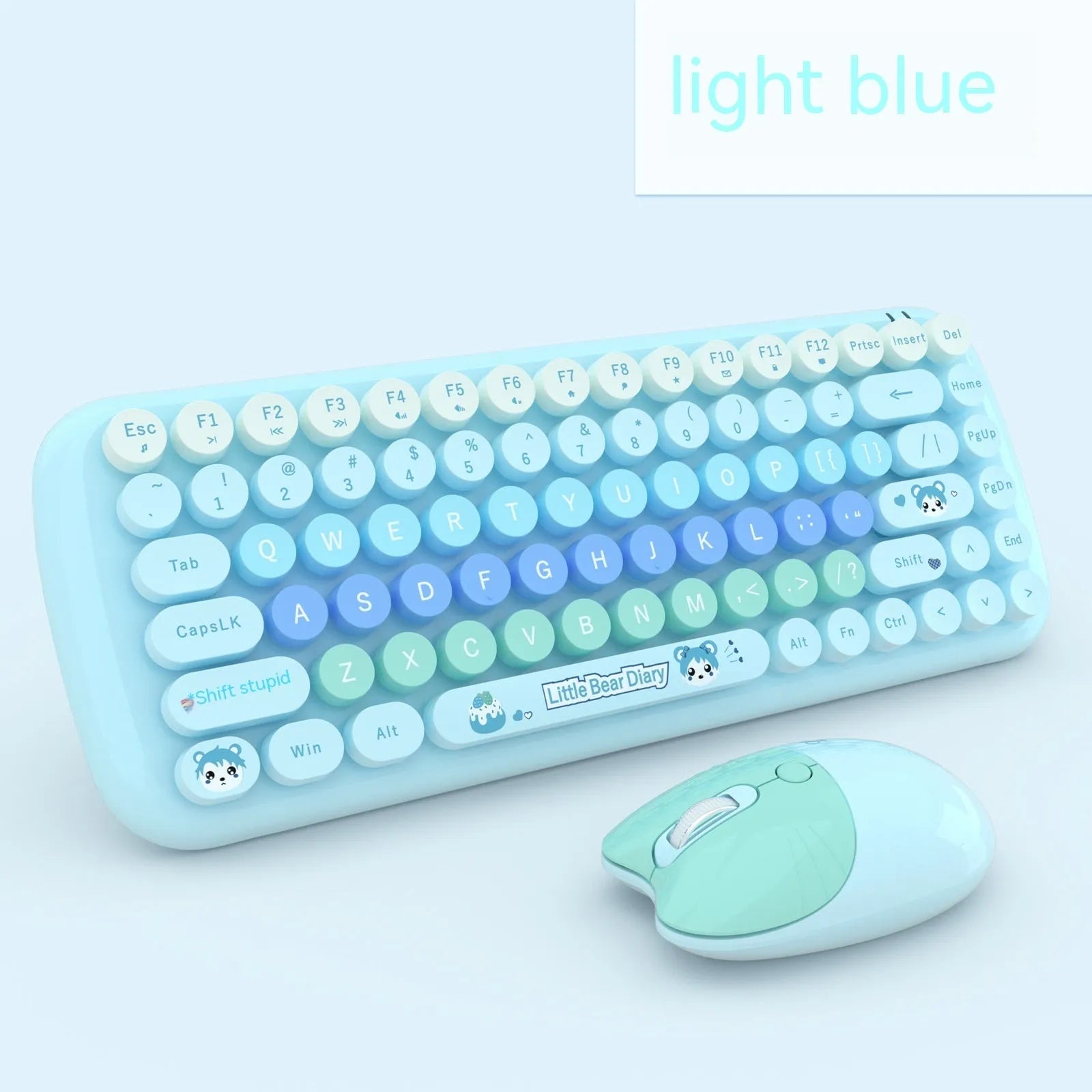 Pink mini wireless keyboard and mouse set with compact design and cartoon aesthetic