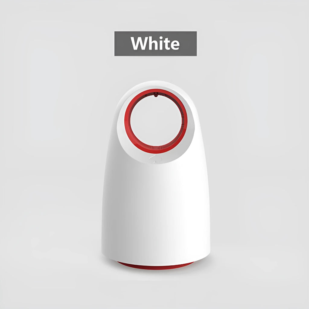 Black or white compact square mosquito killer with USB cable and mesh insect container.