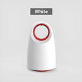 Black or white compact square mosquito killer with USB cable and mesh insect container.