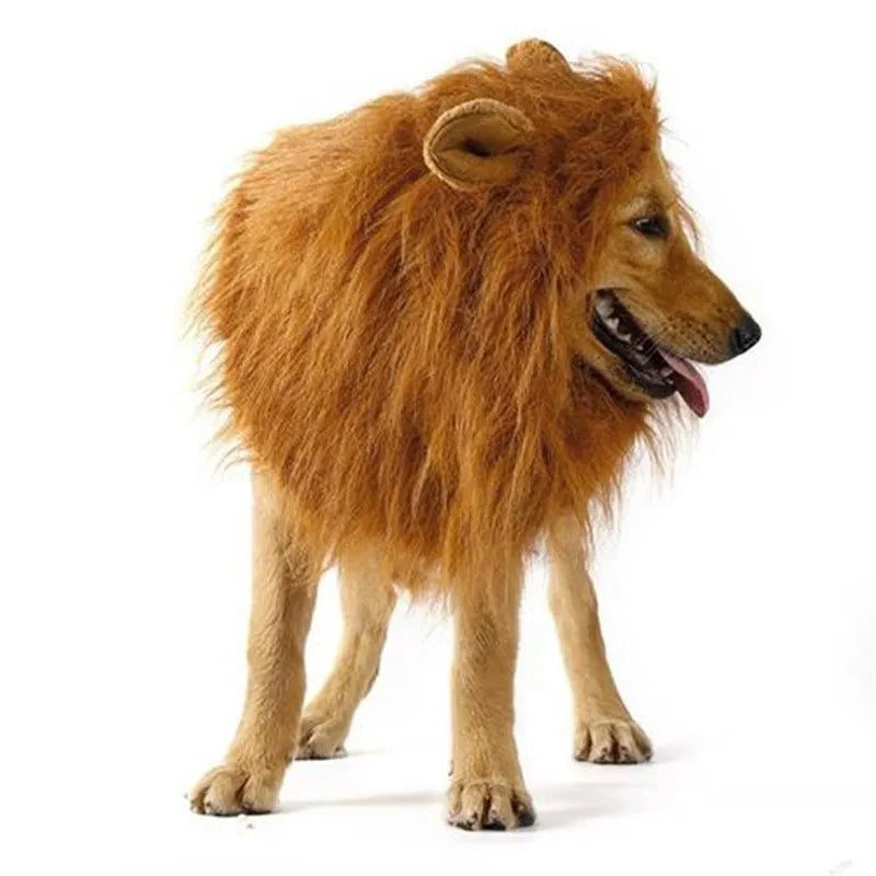 Pet lion mane wig costume with optional ears, size M for neck 20cm to 74cm, 120g, four colours
