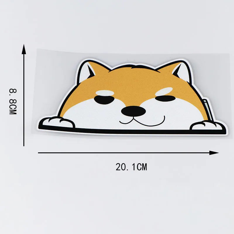 Cartoon Chai dog peeping window PVC car sticker in four colour options on a car window