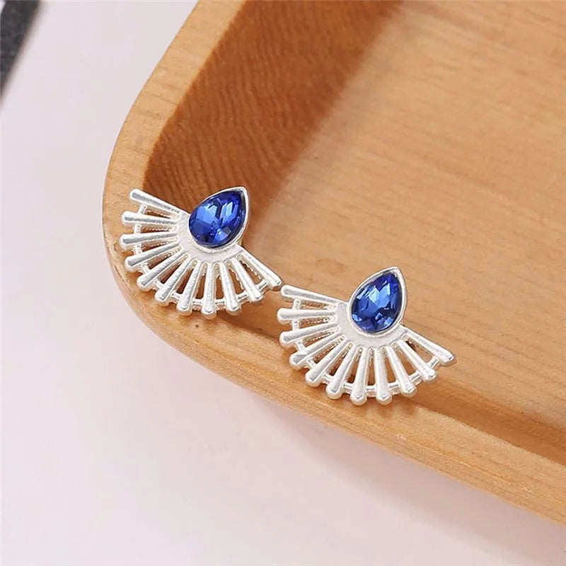 Bohemian vintage sector shaped stud earrings for women in gold or silver alloy