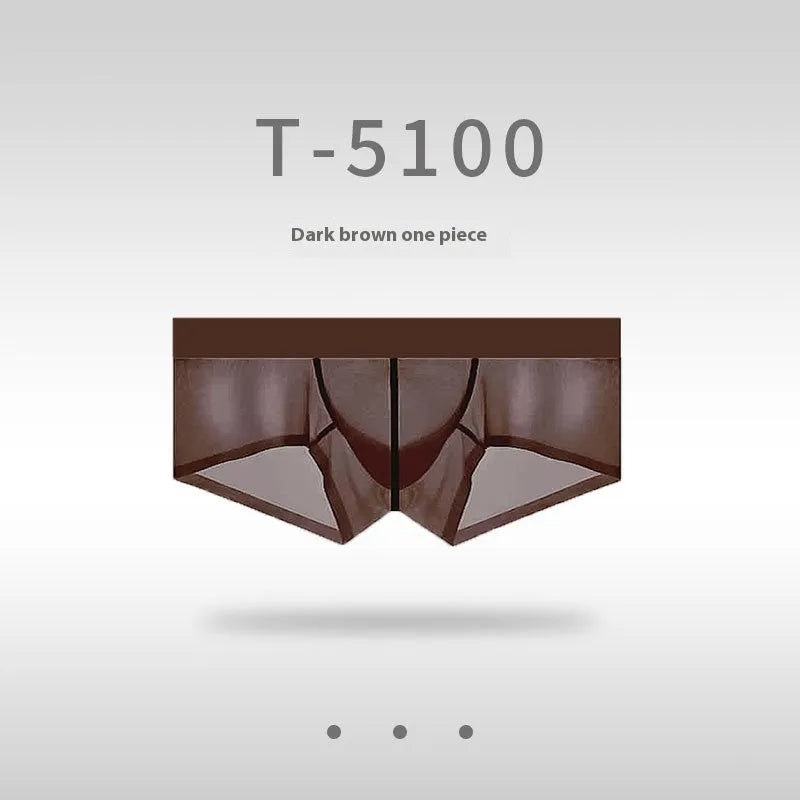 Men's ice silk seamless low waist underwear in chocolate colour showing hip lifting design