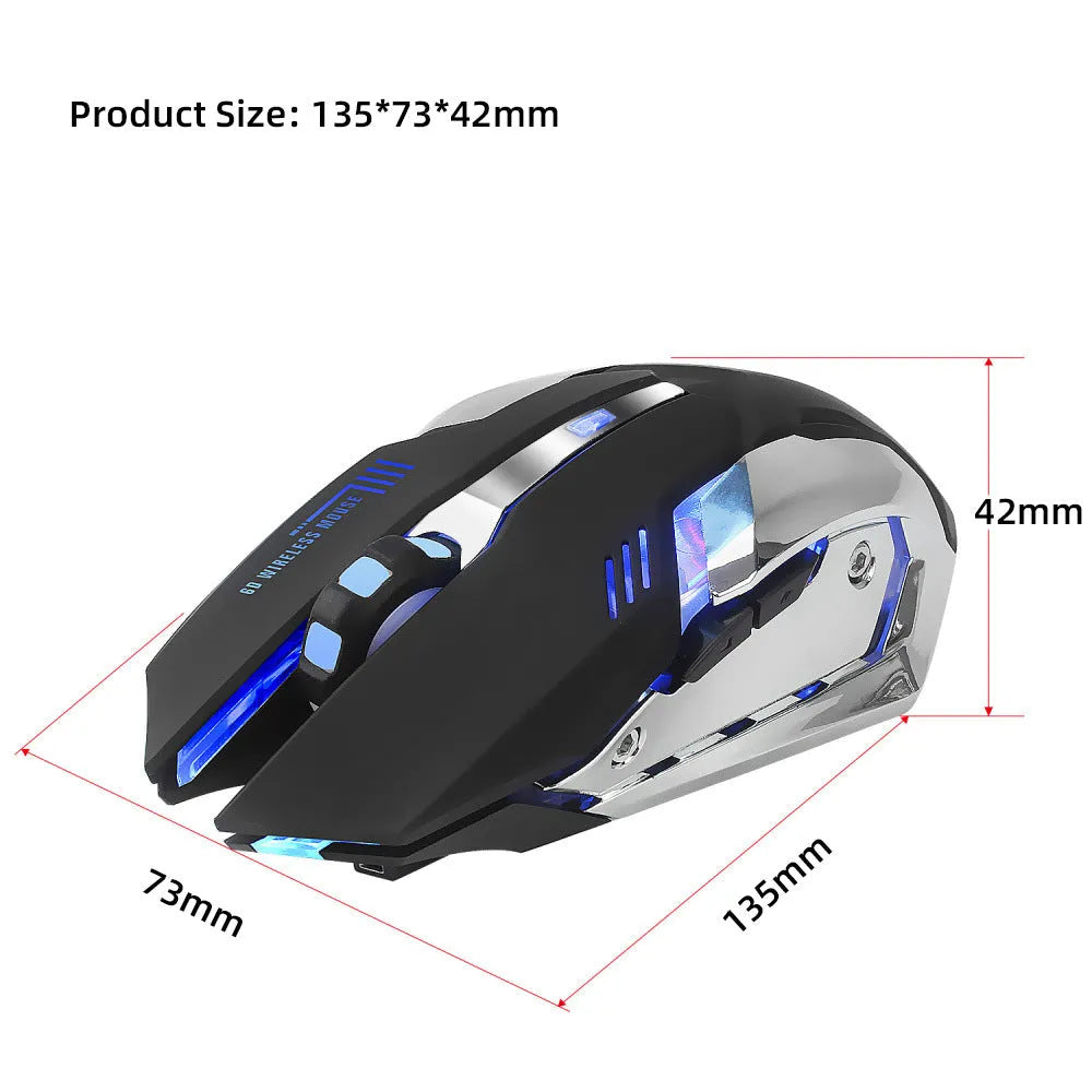 HXSJ wireless gaming mouse black with glowing effect, ergonomic shape, six buttons
