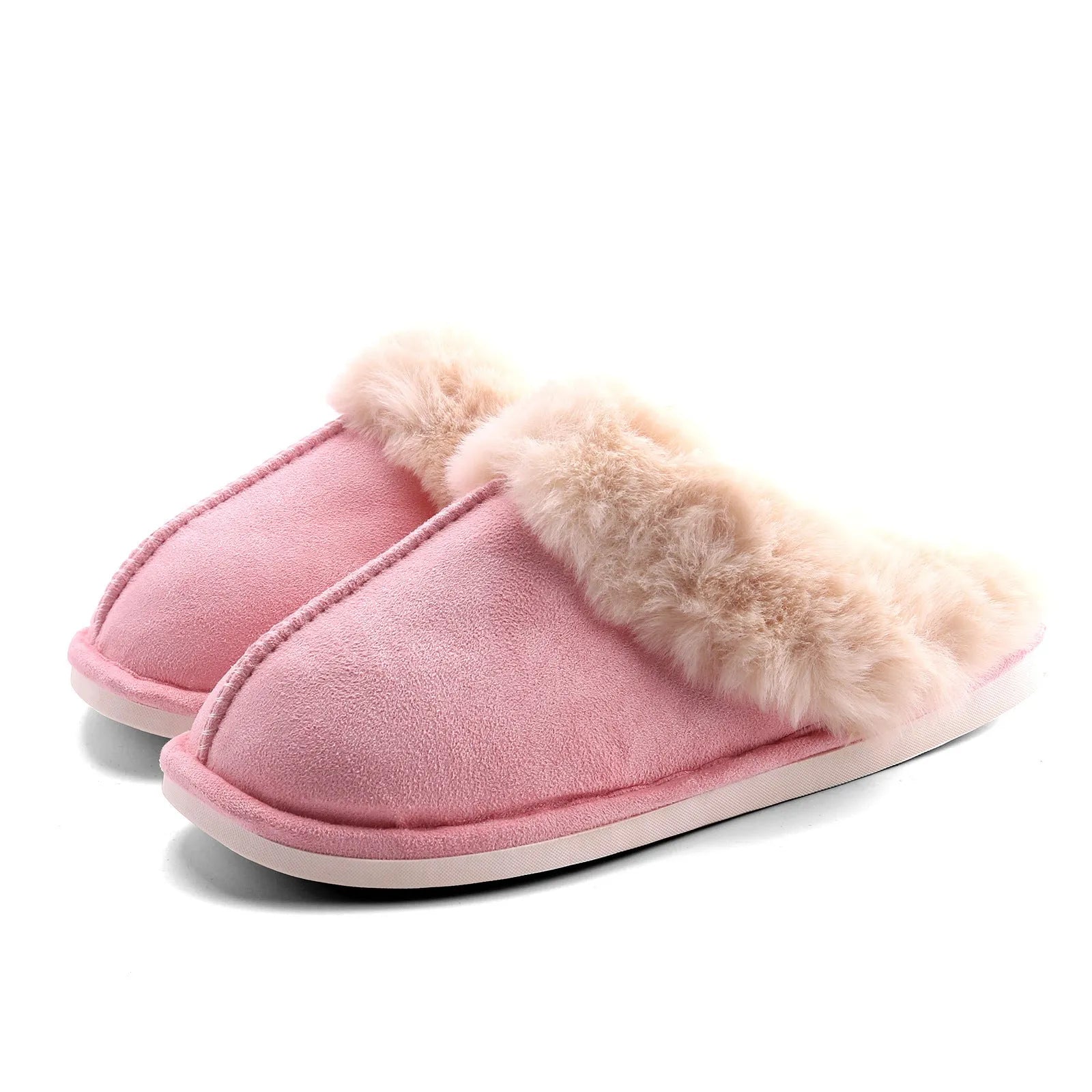 Grey fur furry slippers with plush velvet upper and TPR sole on indoor floor