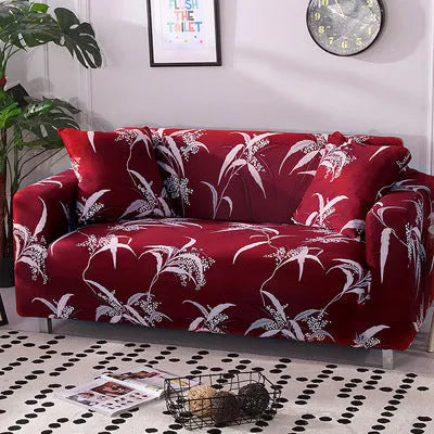 Printed geometric stretch sofa slipcover on double seat sofa in modern simplicity style