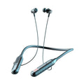 Black wireless neckband sports headphones with power display and 30-hour battery life.
