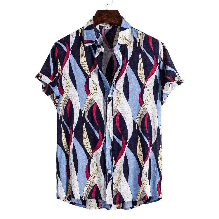Men's 100% cotton Hawaiian beach flower print short sleeve shirt in red colour CS175 slim fit