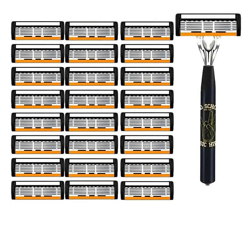 Black six-layer manual shaver handle with multiple blade configurations for barber tools