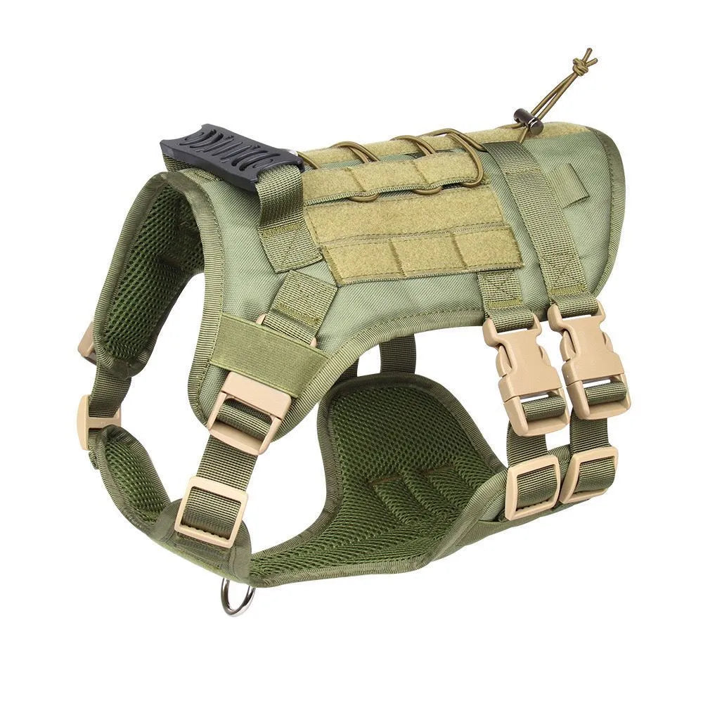 Black Oxford cloth tactical dog harness chest and back design with D-ring for walking and training
