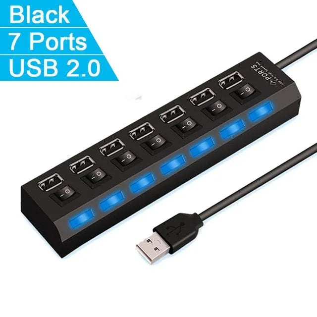 USB 2.0 HUB hub 4-port switch for notebook computer mouse keyboard in black
